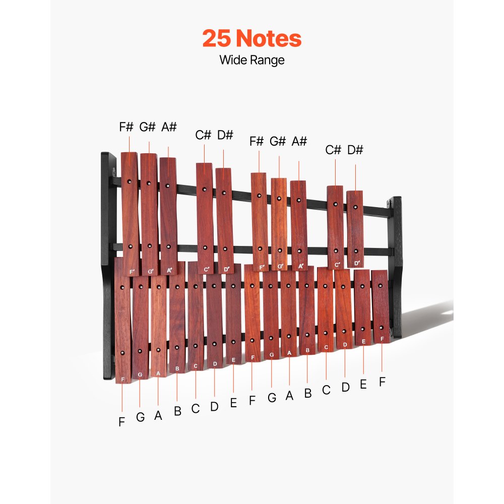 VEVOR Glockenspiel Xylophone, 25 Notes, Wooden Professional Xylophone Percussion Instrument, with 4 Mallets, Carrying Bag, Beginner Glockenspiel Musical Instrument Kit for Adults and Kids Students