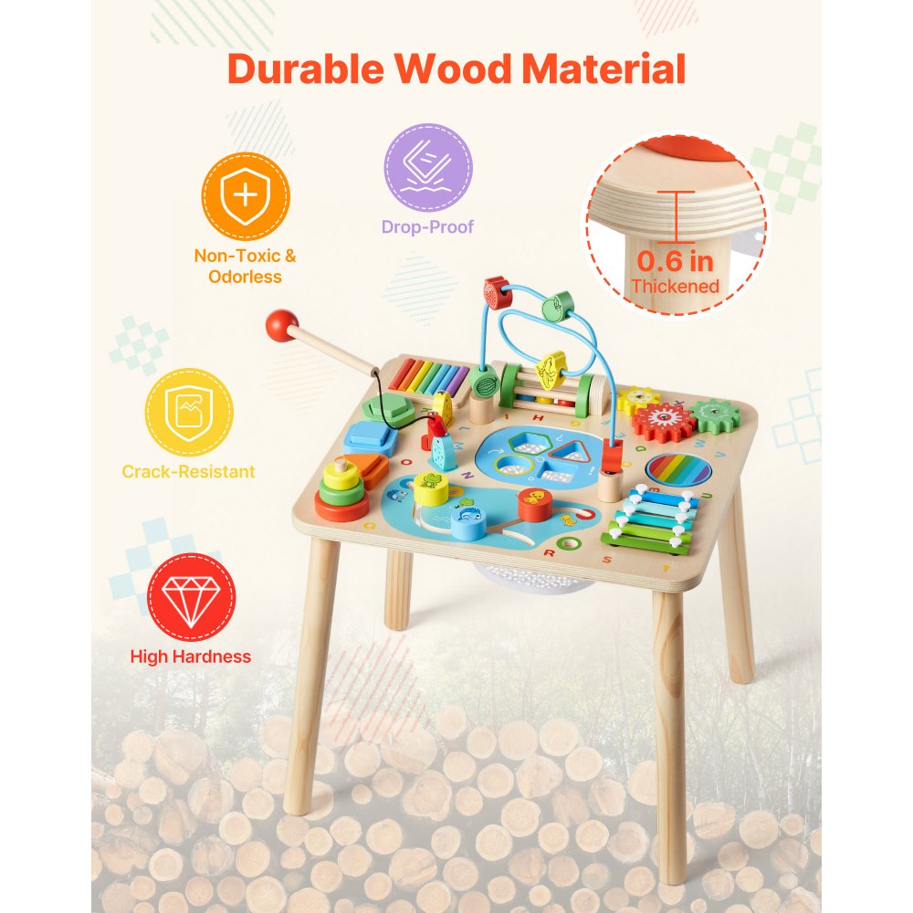 VEVOR Montessori Activity Table for Toddler 1-3 Years Old, 13 in 1 Wooden Learn Activity Desk, Baby Play Table for Boys & Girls Aged 6+ Months, Great Birthday, Christmas, Children's Day Present
