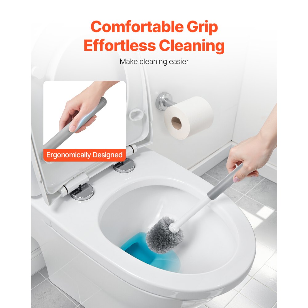VEVOR Toilet Brush and Plunger Set, 2-in-1 Toilet Bowl Brush Plunger Combo with Ventilated Holder, 360° Deep Cleaning and Drip-Proof Bathroom Supplies, for Bathroom, RV and Toilets (White & Grey)
