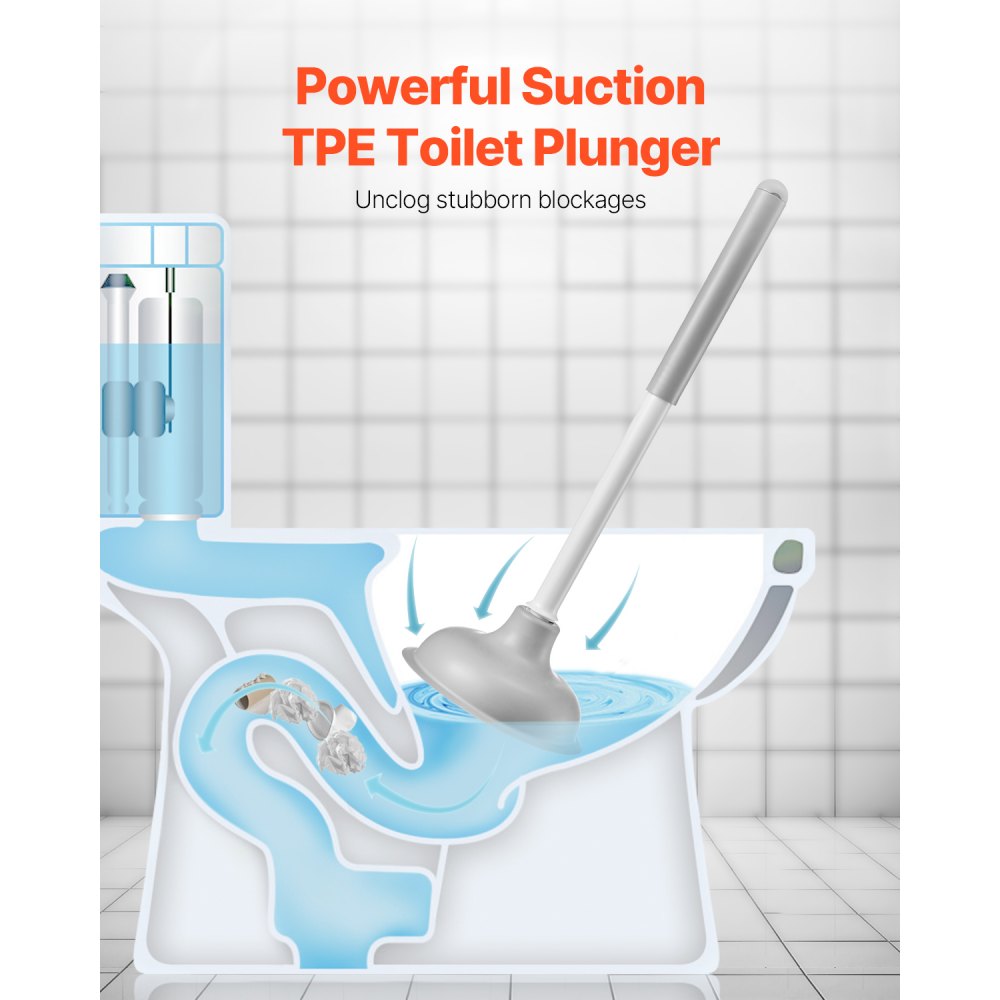 VEVOR Toilet Brush and Plunger Set, 2-in-1 Toilet Bowl Brush Plunger Combo with Ventilated Holder, 360° Deep Cleaning and Drip-Proof Bathroom Supplies, for Bathroom, RV and Toilets (White & Grey)