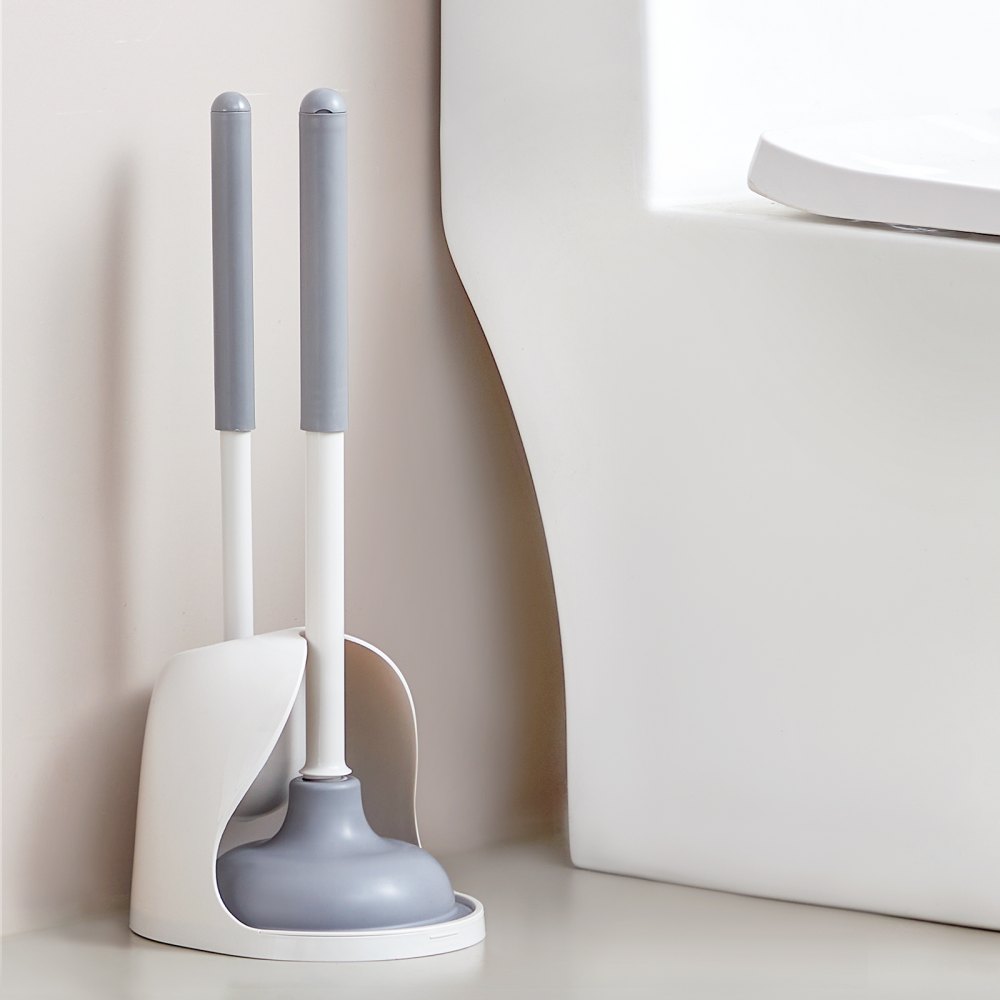 VEVOR Toilet Brush and Plunger Set, 2-in-1 Toilet Bowl Brush Plunger Combo with Ventilated Holder, 360° Deep Cleaning and Drip-Proof Bathroom Supplies, for Bathroom, RV and Toilets (White & Grey)