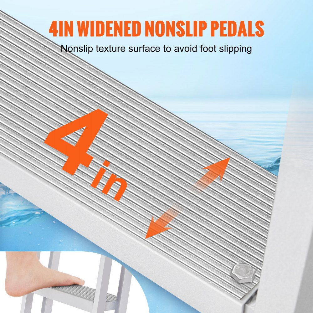 VEVOR Dock Ladder, Removable 3 Steps, 350 lbs Load Capacity, Aluminum Alloy Pontoon Boat Ladder with 4'' Wide Step & Nonslip Mat, Easy to Install for Ship/Lake/Pool/Marine Boarding
