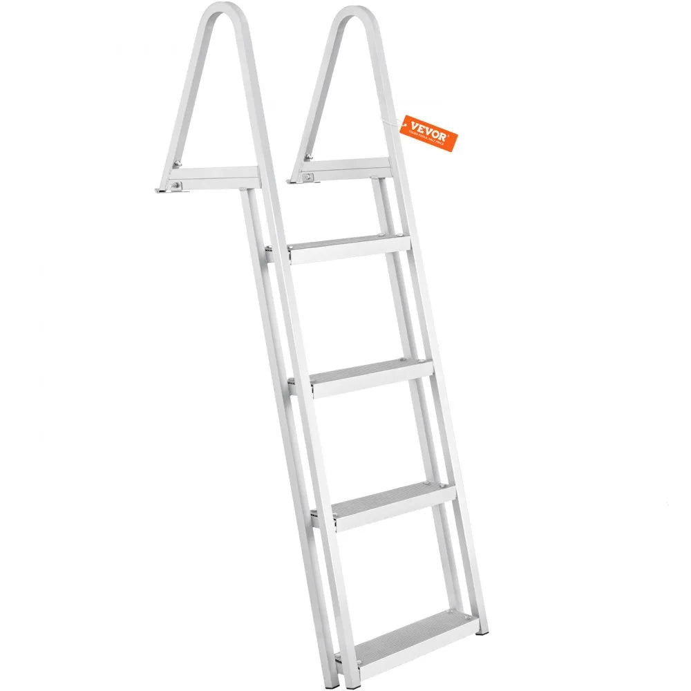 VEVOR Dock Ladder, Removable 4 Steps, 350 lbs Load Capacity, Aluminum Alloy Pontoon Boat Ladder with 4'' Wide Step & Nonslip Mat, Easy to Install for Ship/Lake/Pool/Marine Boarding