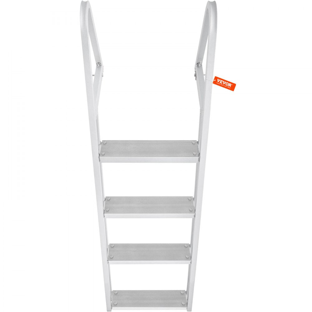 VEVOR Dock Ladder, Removable 4 Steps, 350 lbs Load Capacity, Aluminum Alloy Pontoon Boat Ladder with 4'' Wide Step & Nonslip Mat, Easy to Install for Ship/Lake/Pool/Marine Boarding