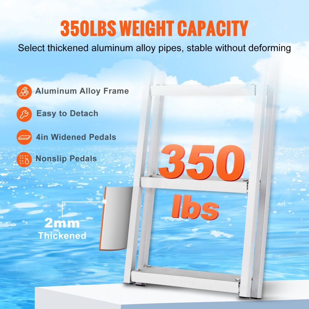 VEVOR Removable Dock Ladder 5 Steps, 350 lbs Load Capacity, Pontoon Boat Ladder with 4'' Wide Step & Nonslip Design for Ship/Lake/Pool/Marine Boarding