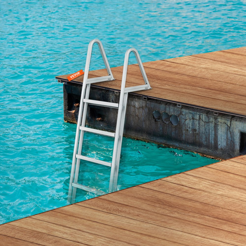 VEVOR Removable Dock Ladder 5 Steps, 350 lbs Load Capacity, Pontoon Boat Ladder with 4'' Wide Step & Nonslip Design for Ship/Lake/Pool/Marine Boarding