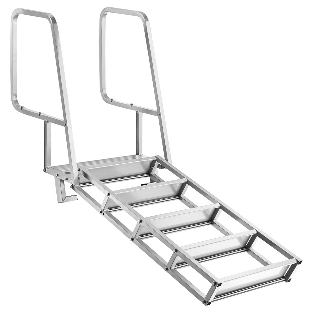 VEVOR Flip-Up Dock Ladder, 5-Step, Heavy-Duty Aluminum Alloy Pontoon Boat Swim Ladder, with Non-Slip Wide Steps, 350 lbs Weight Capacity, Pull Rope Assist, Comfort Use for Lake Pool Marine Boarding