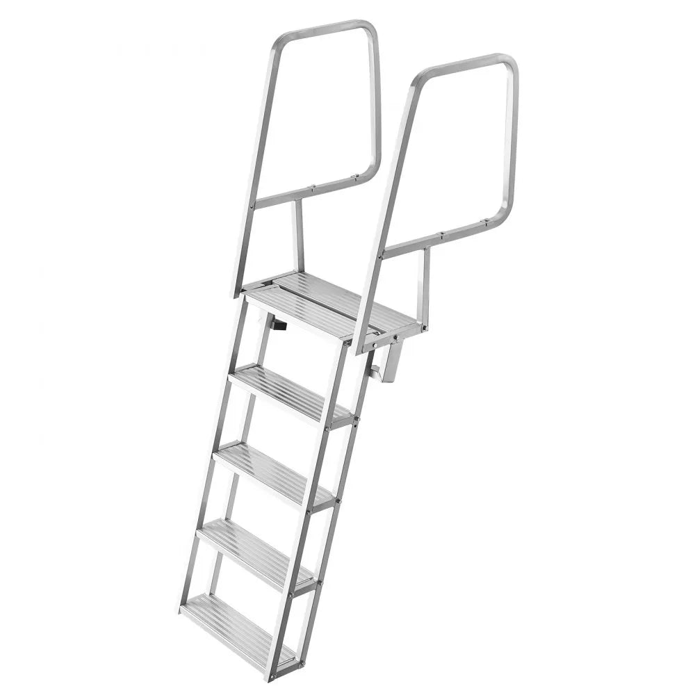 VEVOR Flip-Up Dock Ladder, 5-Step, Heavy-Duty Aluminum Alloy Pontoon Boat Swim Ladder, with Non-Slip Wide Steps, 350 lbs Weight Capacity, Pull Rope Assist, Comfort Use for Lake Pool Marine Boarding