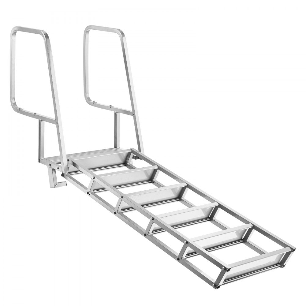 VEVOR Flip-Up Dock Ladder, 6-Step, Heavy-Duty Aluminum Alloy Pontoon Boat Swim Ladder, with Non-Slip Wide Steps, 350 lbs Weight Capacity, Pull Rope Assist, Comfort Use for Lake Pool Marine Boarding