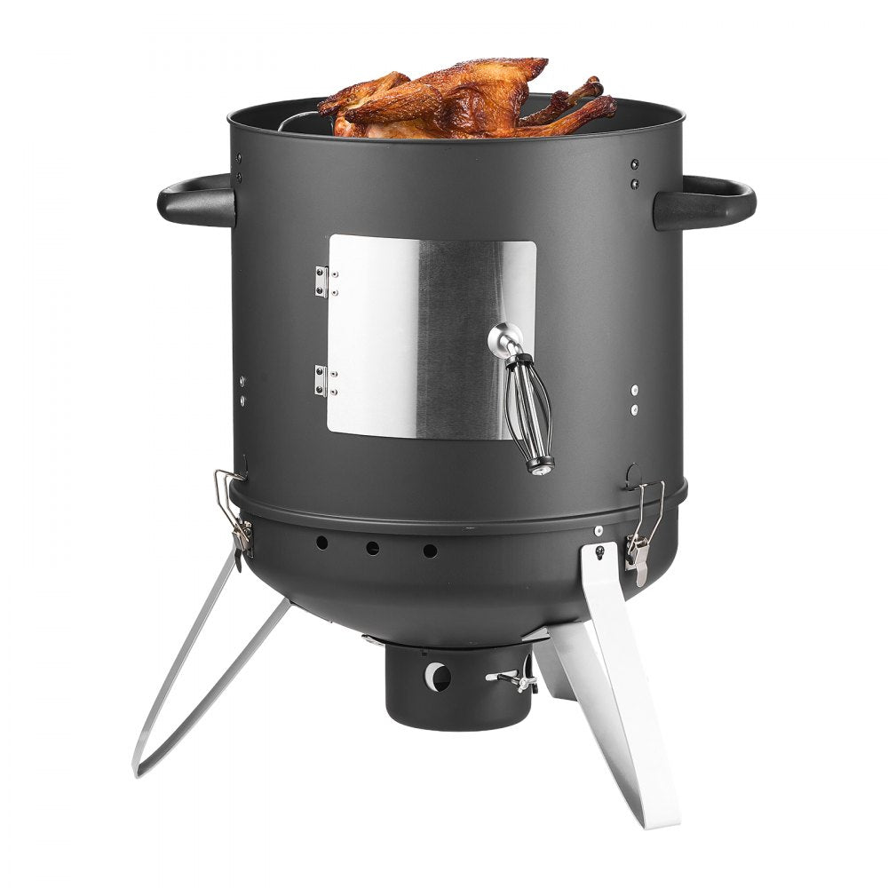 VEVOR Charcoal Smoker, 16" Vertical Charcoal BBQ Grill, Coated Steel Barbecue Smoker with 2 Grilling Grates, Thermometer, Air Vents & Removable Ash Tray, Ideal for Backyard Patio Parties Cooking