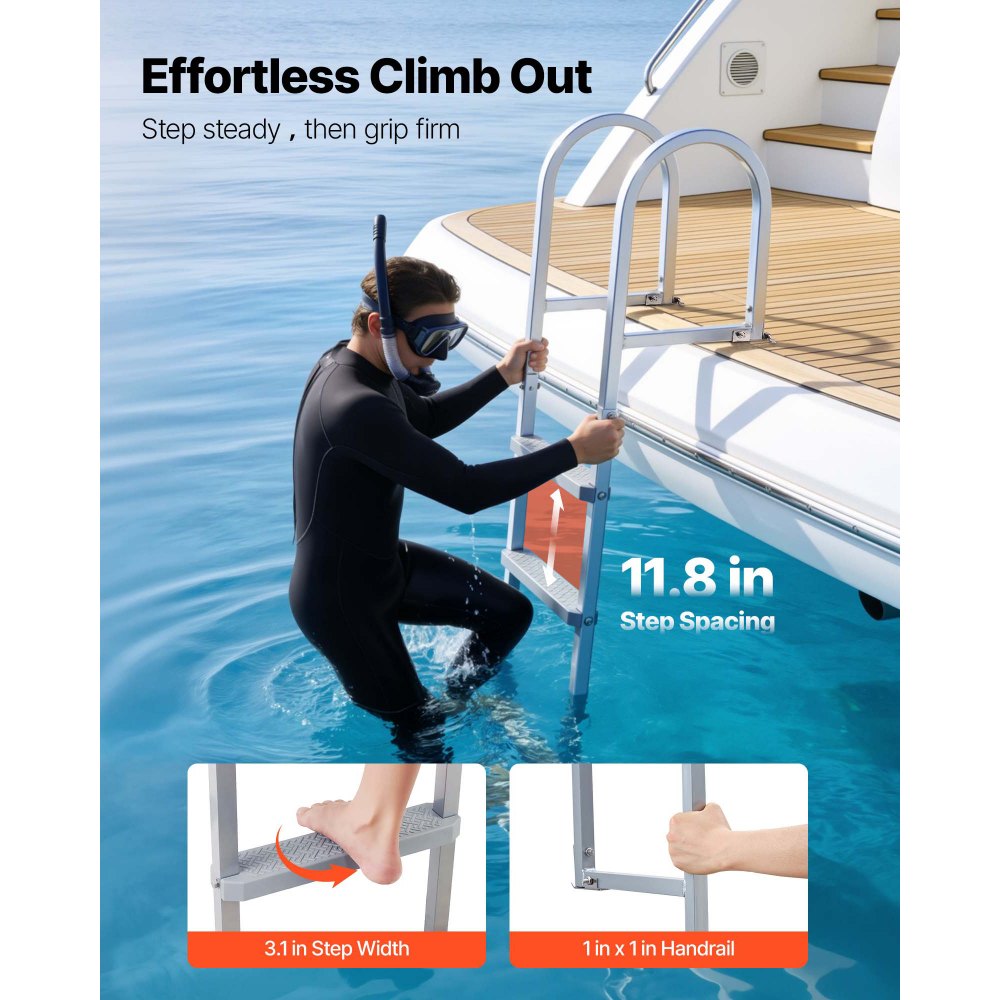 VEVOR Removable Dock Ladder, 5 Steps, Aluminum Alloy Pontoon Boat Swim Ladder, with Non-Slip Wide PP Steps, 500 lbs Weight Capacity, Quick Release Design, for Lake Swimming, Pool, Marine Boarding