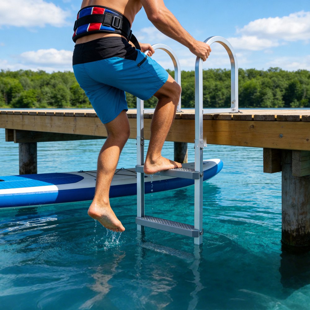 VEVOR Removable Dock Ladder, 5 Steps, Aluminum Alloy Pontoon Boat Swim Ladder, with Non-Slip Wide PP Steps, 500 lbs Weight Capacity, Quick Release Design, for Lake Swimming, Pool, Marine Boarding