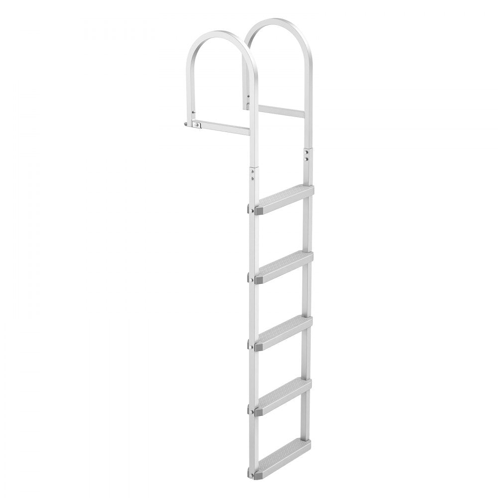 VEVOR Removable Dock Ladder, 5 Steps, Aluminum Alloy Pontoon Boat Swim Ladder, with Non-Slip Wide PP Steps, 500 lbs Weight Capacity, Quick Release Design, for Lake Swimming, Pool, Marine Boarding