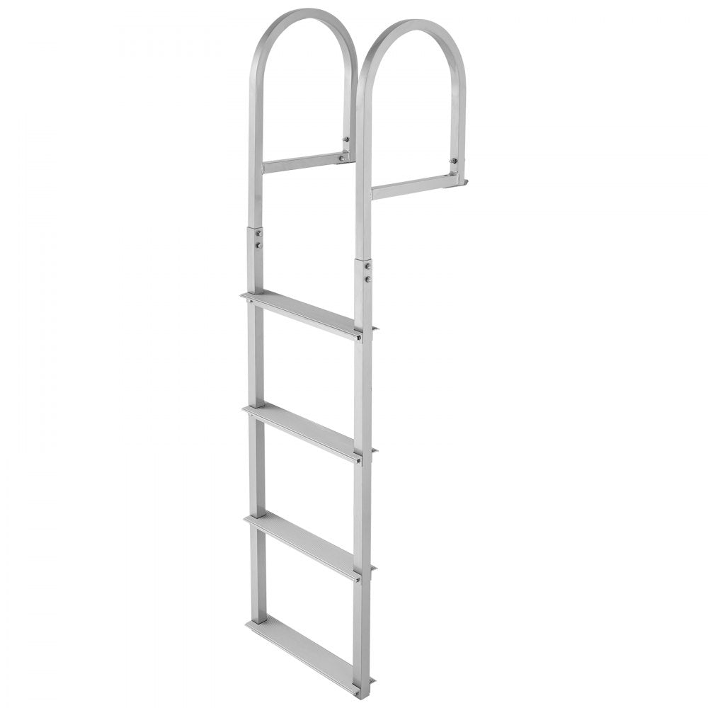 VEVOR Removable Dock Ladder, 4 Steps, Aluminum Alloy Pontoon Boat Swim Ladder, with Non-Slip Wide Steps, 500 lbs Weight Capacity, Quick Release Design, for Lake Swimming, Pool, Boat, Marine Boarding