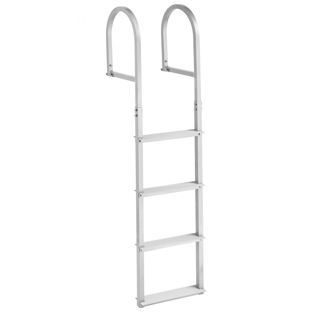 VEVOR Removable Dock Ladder, 4 Steps, Aluminum Alloy Pontoon Boat Swim Ladder, with Non-Slip Wide Steps, 500 lbs Weight Capacity, Quick Release Design, for Lake Swimming, Pool, Boat, Marine Boarding