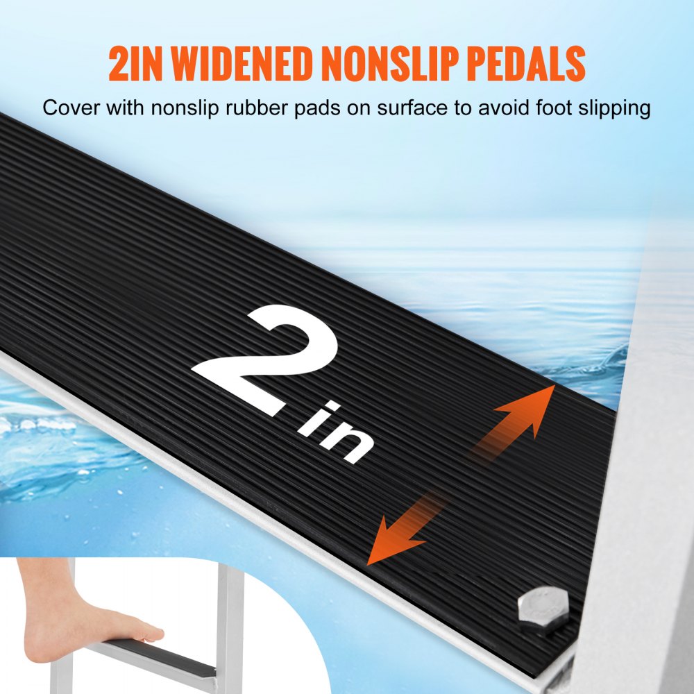 VEVOR Dock Ladder Flip-Up 4 Steps, 350 lbs Load Capacity, Aluminum Alloy Pontoon Boat Ladder with Nonslip Mat, Swimming Ladder for Ship/Lake/Pool/Marine Boarding