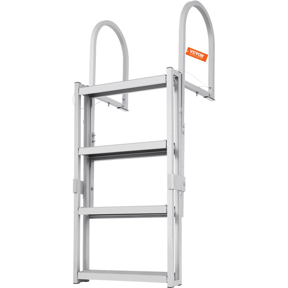 VEVOR Dock Ladder, Retractable 4 Steps, 350 lbs Load Capacity, Aluminum Alloy Pontoon Boat Ladder with 55.1''-67.1'' Adjustable Height, 4'' Wide Step & Rubber Mat, for Ship/Lake/Pool/Marine Boarding