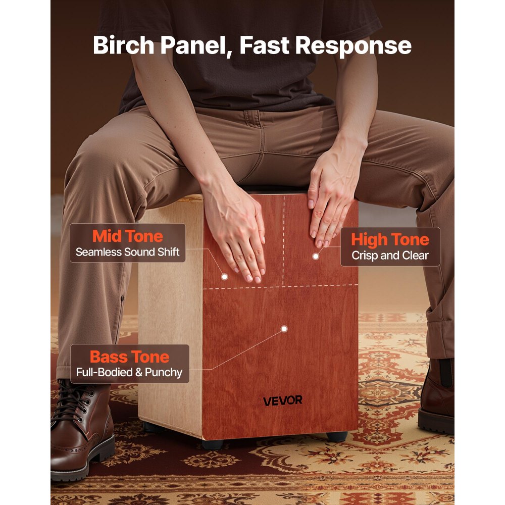 VEVOR Cajon Box Drum Birch Wood Percussion Instrument Guitar Strings with Travel Bag