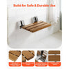 VEVOR Foldable Shower Seat Wall Mounted, 15.7" Teak Folding Shower Bench, 330LBS Fold-Down Bathroom Corridor Seat with Stainless Steel Frame for Adults Seniors, Waterproof & Easy-to-Clean