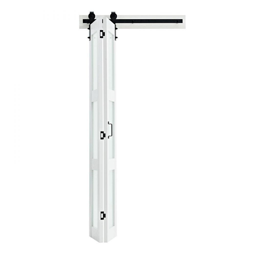 VEVOR Bifold Barn Door, 36" x 84", MDF with Tempered Glass Bi-Fold Sliding Closet Doors, Hardware Kit Included, Space-Saving Design, Pre-Assembled Panels for Bedroom, Living Room, Wardrobe, White