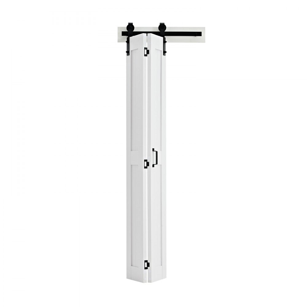 VEVOR Bifold Barn Door, 24" x 84", MDF Bi-Fold Sliding Closet Doors, Hardware Kit Included, H-Frame Space-Saving Design, Need to Assemble, for Bedroom, Living Room, Wardrobe and Room Divider, White