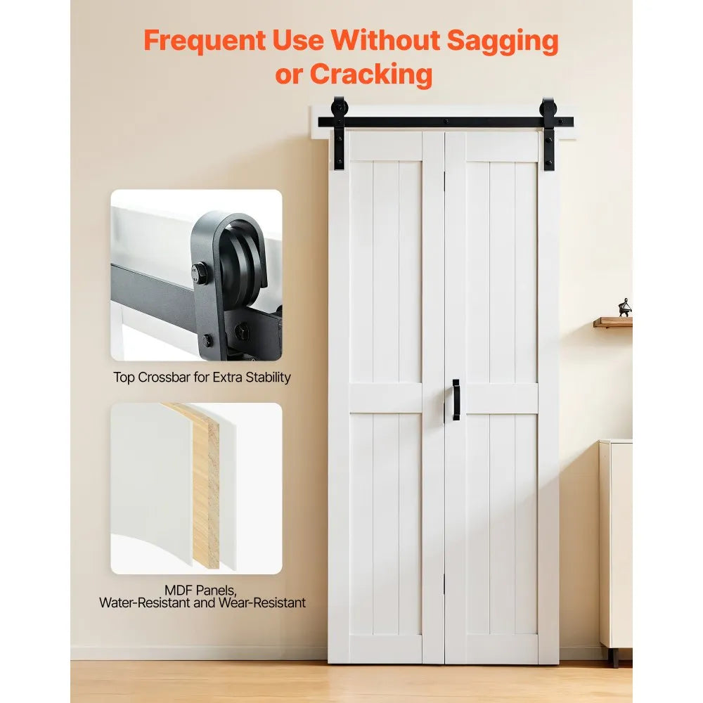 VEVOR Bifold Barn Door, 36" x 84", MDF Bi-Fold Sliding Closet Doors, Hardware Kit Included, H-Frame Space-Saving Design, Need to Assemble, for Bedroom, Living Room, Wardrobe and Room Divider, White
