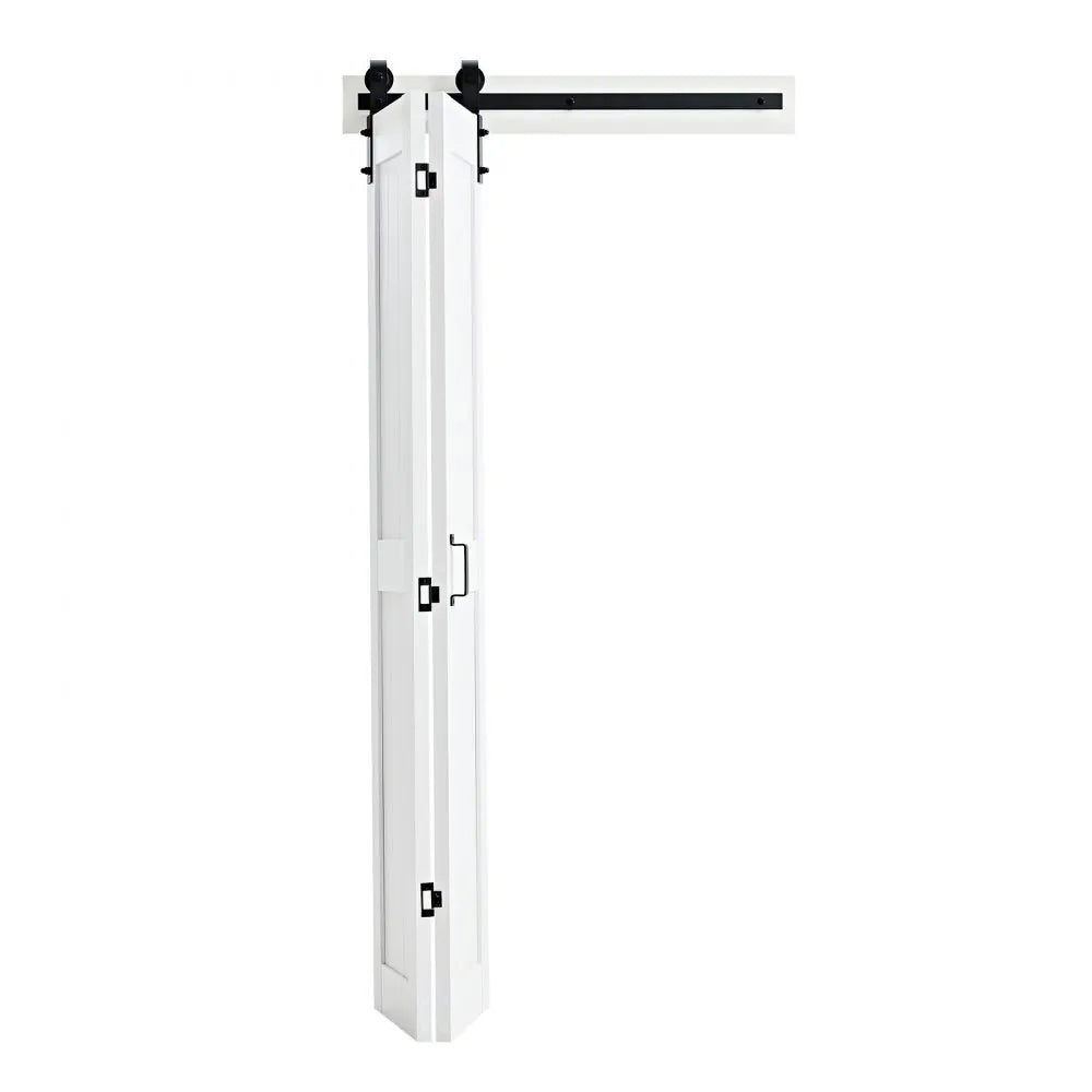 VEVOR Bifold Barn Door, 36" x 84", MDF Bi-Fold Sliding Closet Doors, Hardware Kit Included, H-Frame Space-Saving Design, Need to Assemble, for Bedroom, Living Room, Wardrobe and Room Divider, White