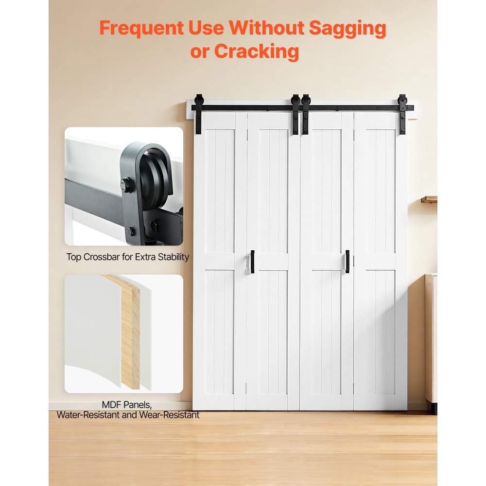 VEVOR Bifold Barn Door, 60" x 84", MDF Bi-Fold Sliding Closet Doors, Hardware Kit Included, H-Frame Space-Saving Design, Pre-Assembled Panels for Bedroom, Living Room, Wardrobe and Room Divider, White