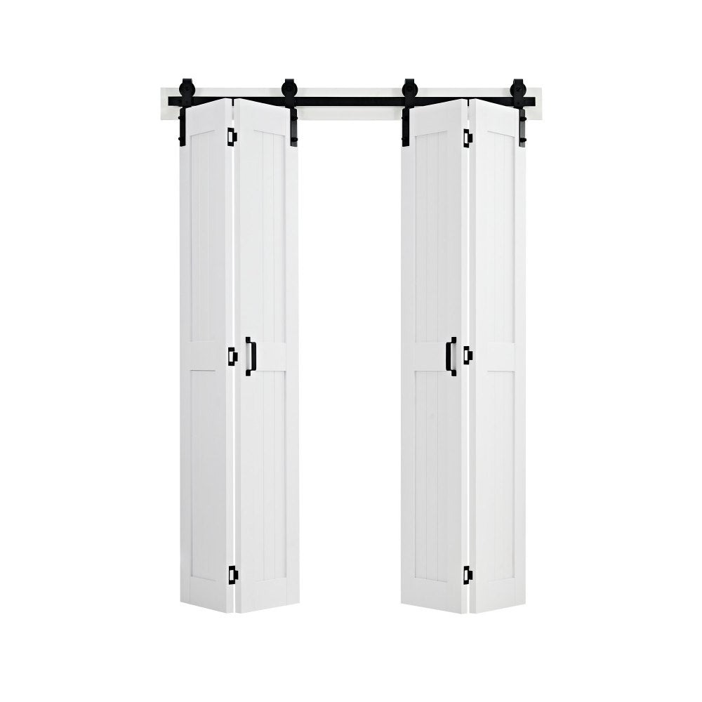 VEVOR Bifold Barn Door, 60" x 84", MDF Bi-Fold Sliding Closet Doors, Hardware Kit Included, H-Frame Space-Saving Design, Pre-Assembled Panels for Bedroom, Living Room, Wardrobe and Room Divider, White