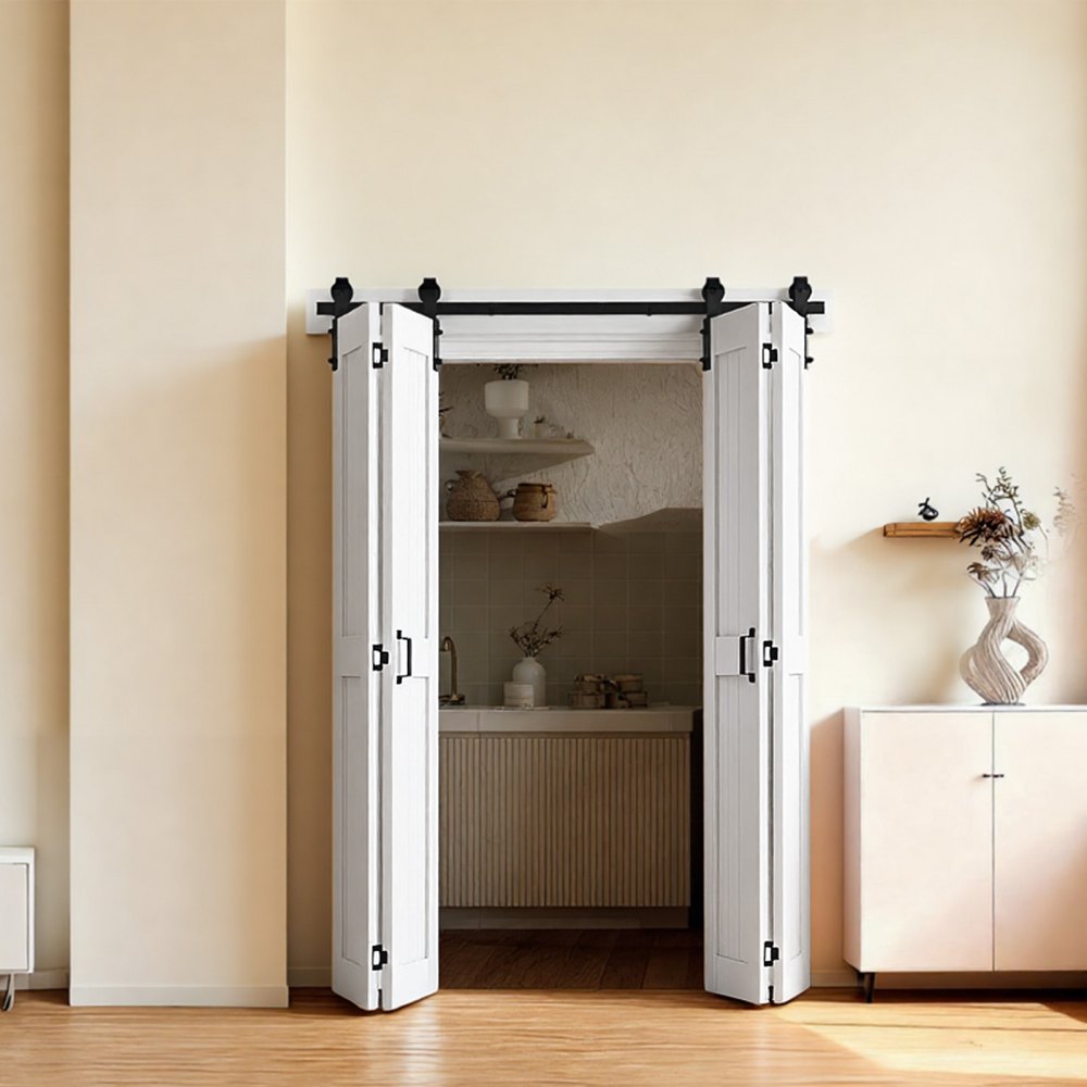 VEVOR Bifold Barn Door, 72" x 84", MDF Bi-Fold Sliding Closet Doors, Hardware Kit Included, H-Frame Space-Saving Design, Pre-Assembled Panels for Bedroom, Living Room, Wardrobe and Room Divider, White