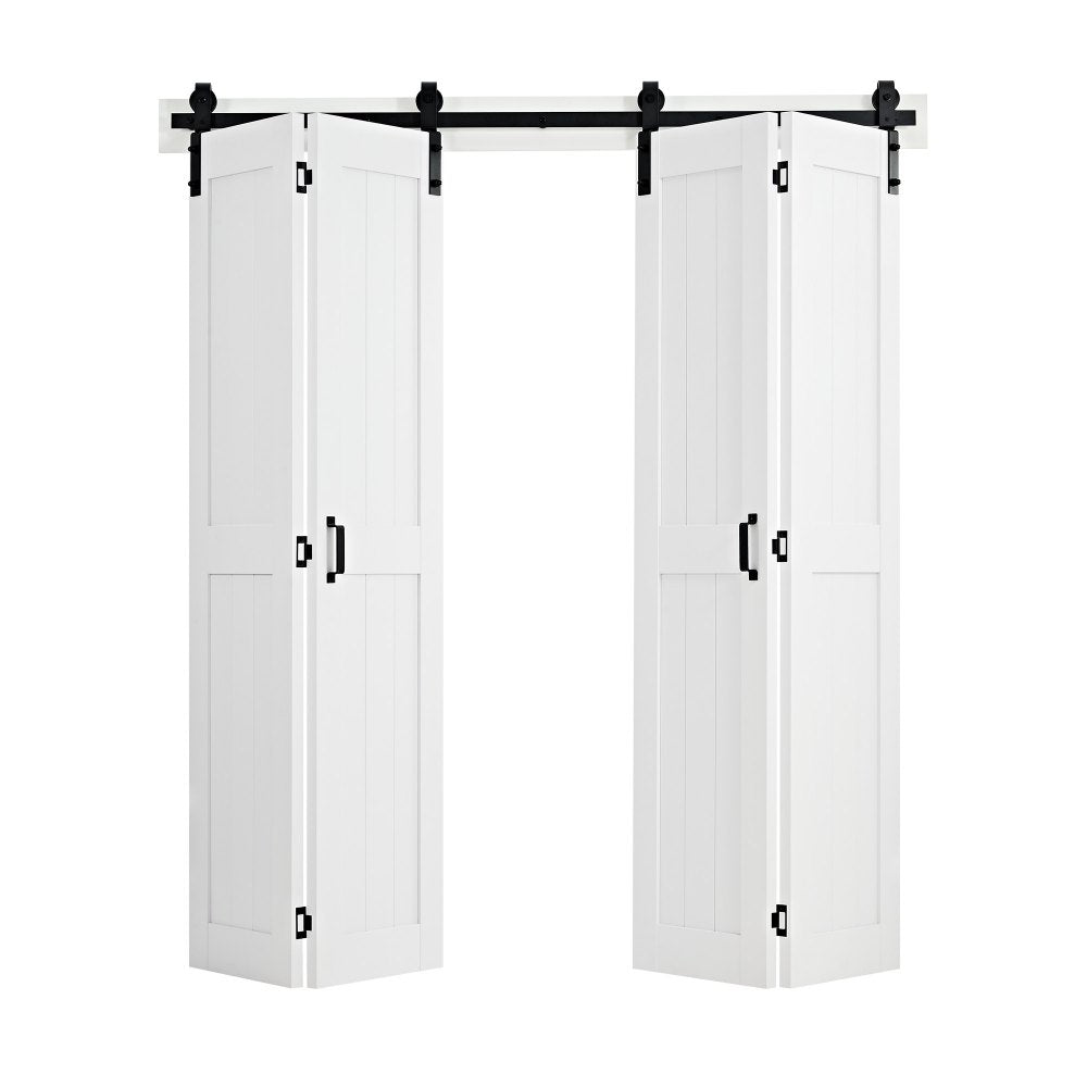 VEVOR Bifold Barn Door, 72" x 84", MDF Bi-Fold Sliding Closet Doors, Hardware Kit Included, H-Frame Space-Saving Design, Pre-Assembled Panels for Bedroom, Living Room, Wardrobe and Room Divider, White
