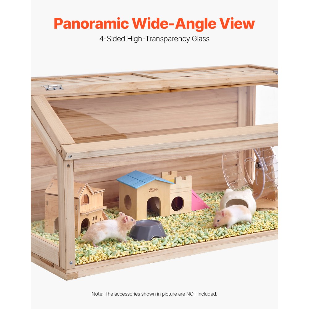 VEVOR Wooden Hamster Cage, 270° Viewing Hamster Habitat, 32 x 16 x 16 in, Dwarf Hamster Cages with Openable Top, Ventilated Small Animal Cage, Pet Mouse Cage for Gerbils, Rats, Guinea Pigs, Mice