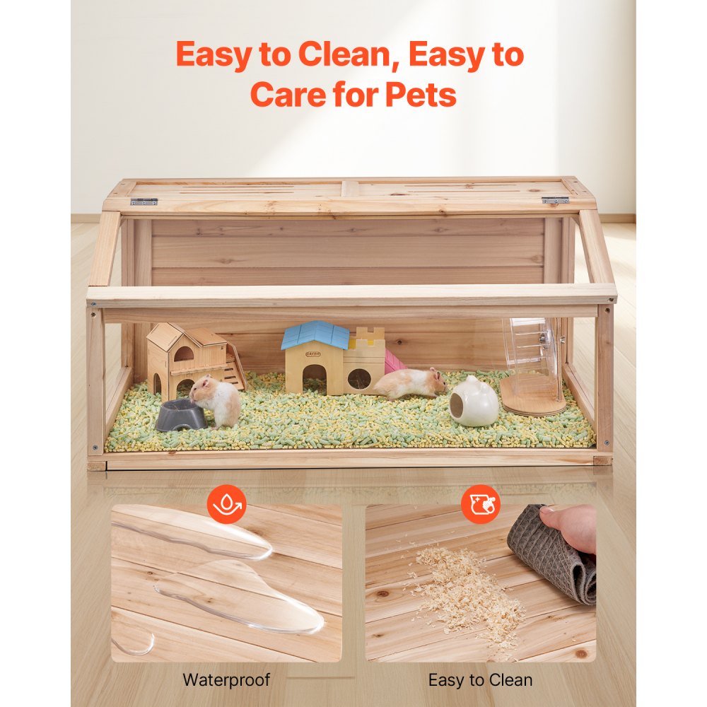 VEVOR Wooden Hamster Cage, 270° Viewing Hamster Habitat, 32 x 16 x 16 in, Dwarf Hamster Cages with Openable Top, Ventilated Small Animal Cage, Pet Mouse Cage for Gerbils, Rats, Guinea Pigs, Mice