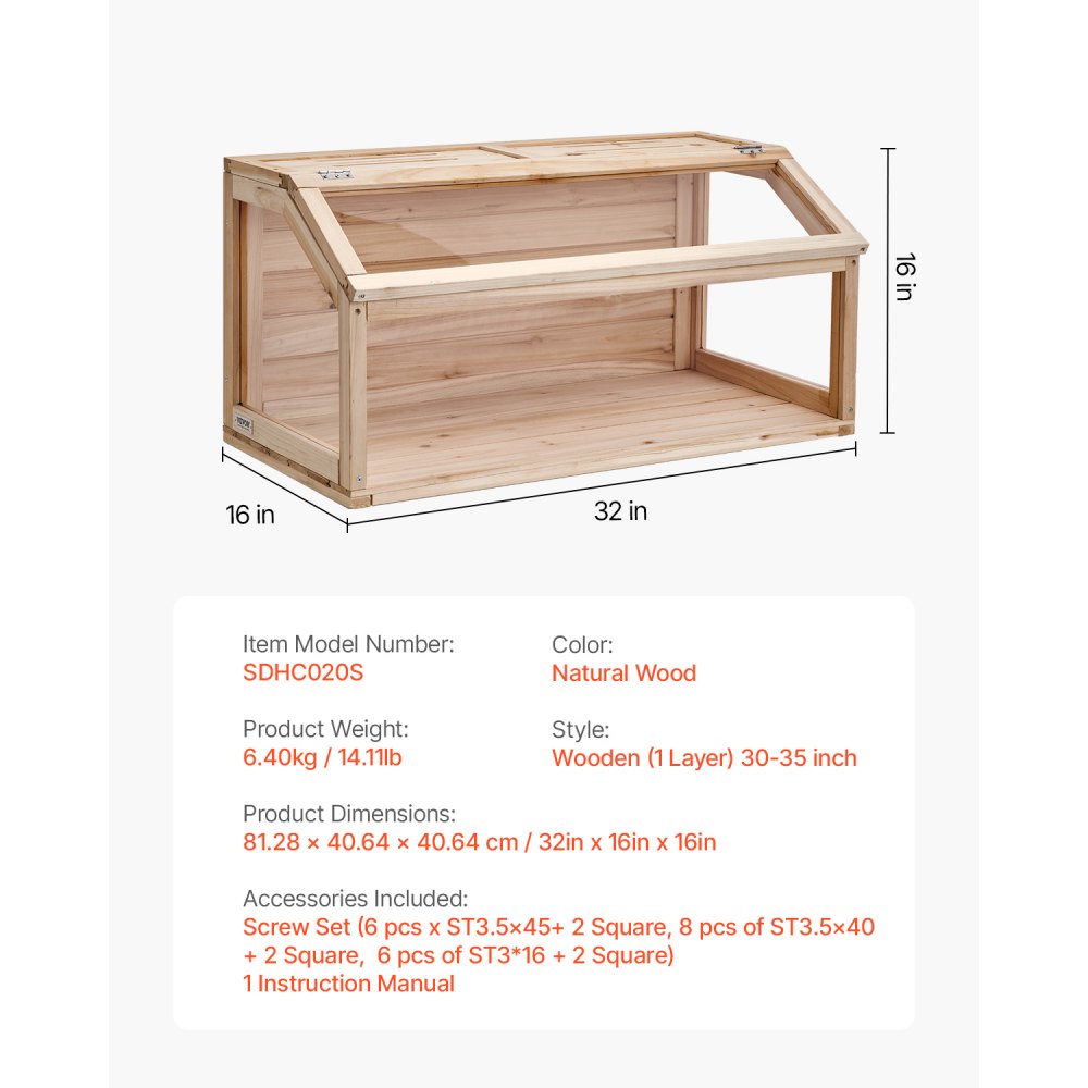 VEVOR Wooden Hamster Cage, 270° Viewing Hamster Habitat, 32 x 16 x 16 in, Dwarf Hamster Cages with Openable Top, Ventilated Small Animal Cage, Pet Mouse Cage for Gerbils, Rats, Guinea Pigs, Mice