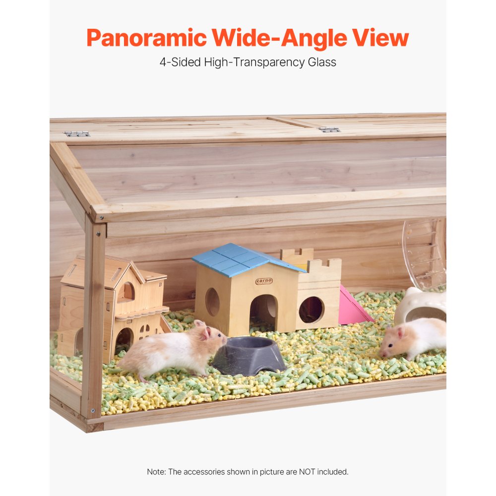 VEVOR Wooden Hamster Cage, 270° Viewing Hamster Habitat, 48 x 20 x 20in, Dwarf Hamster Cages with Openable Top, Ventilated Small Animal Cage, Pet Mouse Cage for Gerbils, Rats, Guinea Pigs, Mice