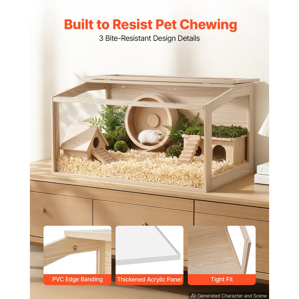 VEVOR Wooden Hamster Cage 40.1"x20.4"x20.1" 270° Viewing Hamster Habitat, Chewproof Acrylic Small Animal Cage with Openable Top, Large Pet Enclosure for Syrian/Dwarf Hamsters, Guinea Pigs & Gerbils
