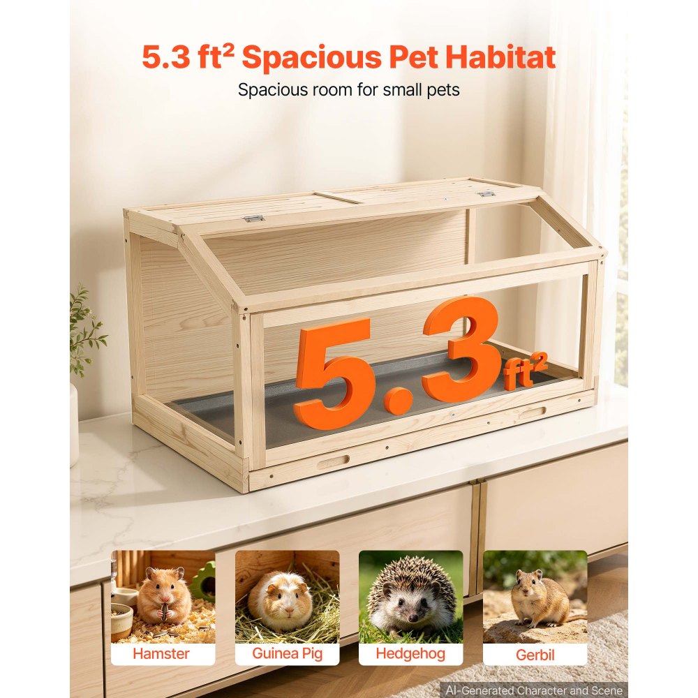 VEVOR Wooden Hamster Cage 39.4"x20.5"x19.9" 270° Viewing Hamster Habitat, Chewproof Acrylic Small Animal Cage with Openable Top, Large Pet Enclosure for Syrian/Dwarf Hamsters, Guinea Pigs & Gerbils