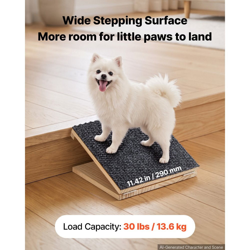 VEVOR Dog Ramp for Stairs 4 Pack 3.7"-5.7" Adjustable Foldable Pet Ramp, for Small Dogs & Short-Legged Pets, 3 Heights, 10.5" Long, Up to 30 lbs, Portable Wooden Stair Wedges with Non-Slip Surface