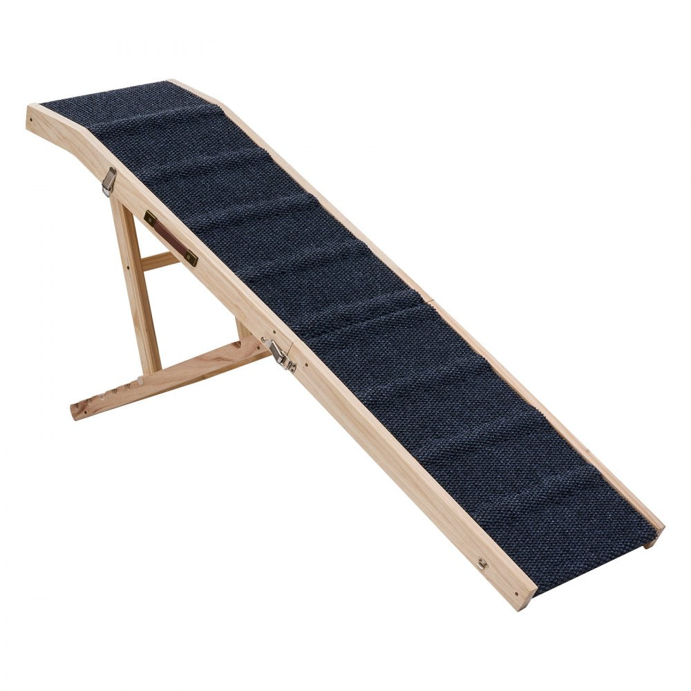 VEVOR Dog Ramp for Bed 23.2"-28.3" 6 Adjustable Height Foldable Pet Ramp, for Small & Senior Dogs to Get on Couch Sofa, 63" Long, 200 lbs, Portable Wooden with Non-Slip Surface, Top Platform & Handle