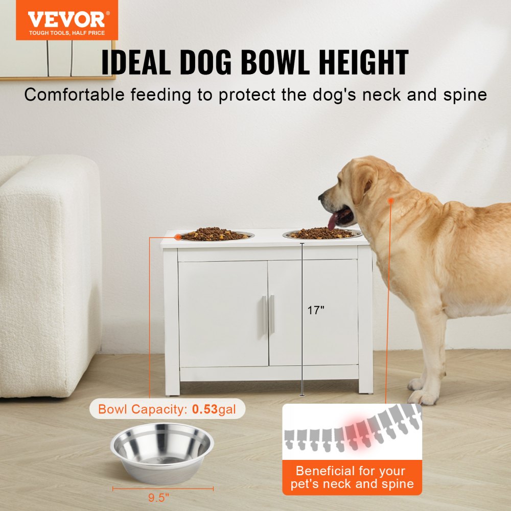 VEVOR Pet Feeding Station with 2 Stainless Steel Bowls, Elevated Dog Bowls with Storage, Dog Food Storage and Feeder Station with Storage Cabinet, Pet Toy Storage Organizer, for Dogs, Modern