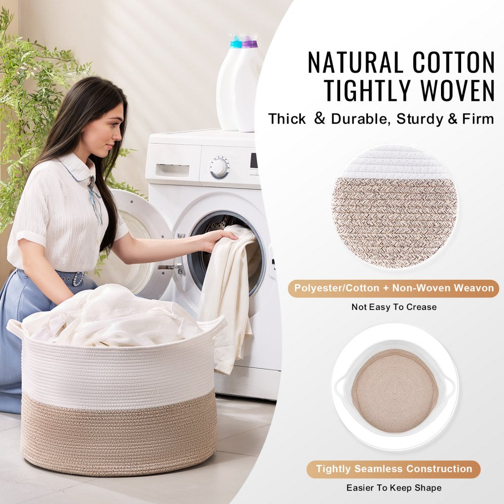 VEVOR Blanket Basket, 87L, Cotton Rope Basket, Woven Basket with Handles, 20" x 14" Round Laundry Hamper Basket Collapsible Extra Large Storage Basket Bins for Organizing Clothes Kids Toys Pillows