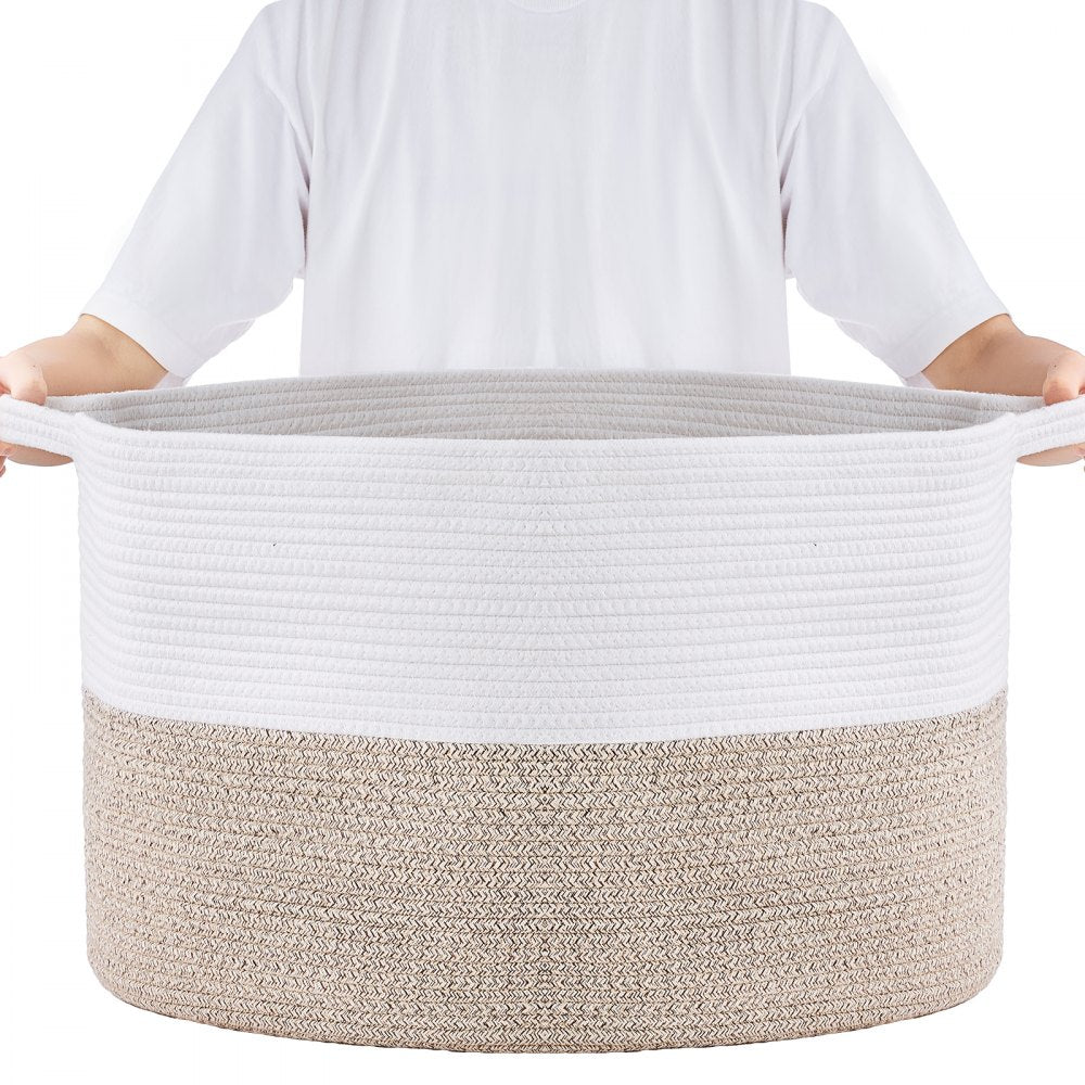 VEVOR Blanket Basket, 87L, Cotton Rope Basket, Woven Basket with Handles, 20" x 14" Round Laundry Hamper Basket Collapsible Extra Large Storage Basket Bins for Organizing Clothes Kids Toys Pillows