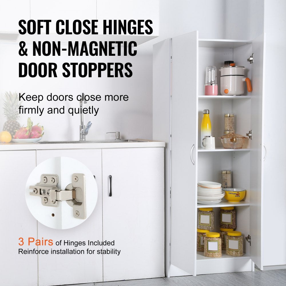 VEVOR Kitchen Pantry Cabinet, 60" Tall Food Pantry Storage Cabinet, 110LBS Freestanding Storage Cabinet Cupboard with 3 Shelves(2 Adjustable), Engineered Wood Utility Pantry for Kitchen, Dining Room