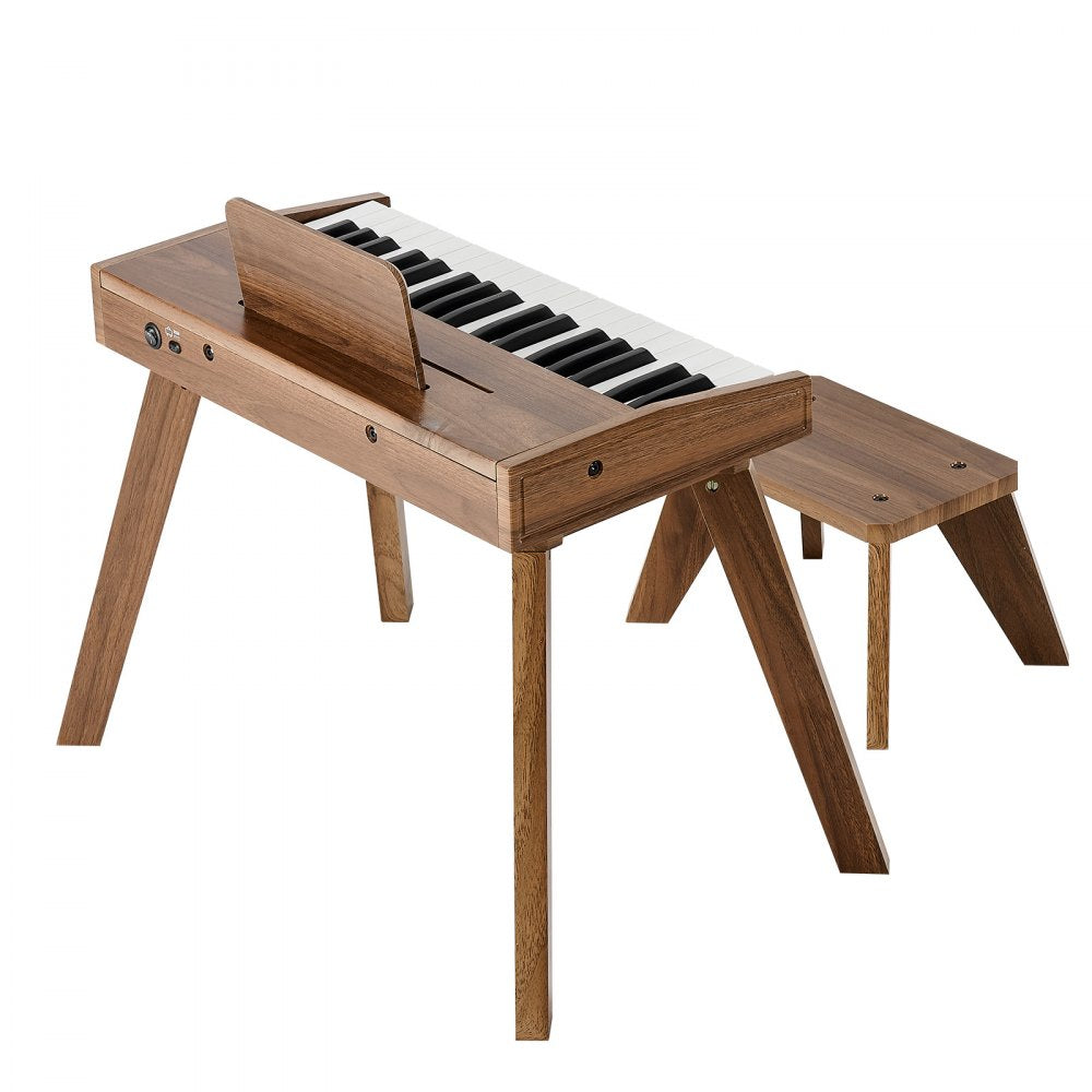 VEVOR Kids Piano Keyboard, 37 Key Wooden Digital Piano for Kids, Mini Music Educational Instrument Toy Set with Realistic Sound, Dual Power, Adjustable Volume for Toddlers, Boys Girls Learning,Walnut