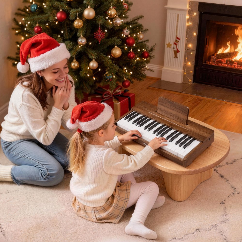 VEVOR Kids Piano Keyboard, 37 Keys Wooden Digital Piano for Kids, Mini Music Educational Instrument Toy with Realistic Sound, Dual Power, Adjustable Volume for Toddlers, Boys Girls Learning,Walnut