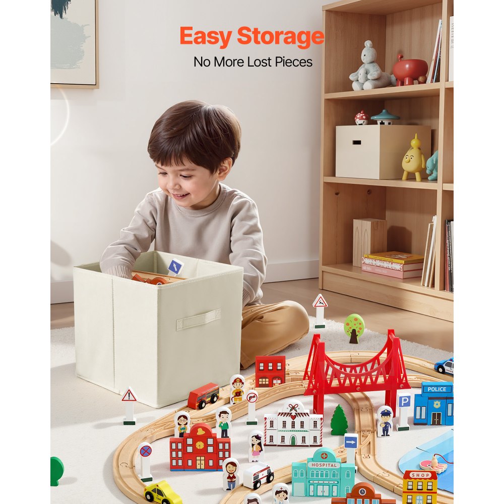 VEVOR 113PCS Wooden Train Set, for Kids Ages 3-8, Wood Train Track Toy with Storage Box, City Scene Railway Playset, Compatible with Major Brands, Christmas Birthday Toy for Toddlers Boys and Girls