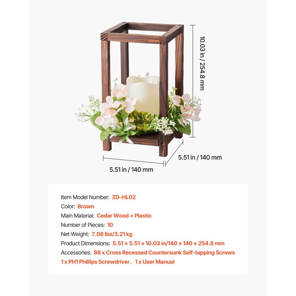 VEVOR 10 Set/30 Pcs Wooden Wedding Lantern Centerpiece, Includes 10 Wooden Lantern Candle Holder 10 Flameless LED Candle 10 Champagne Flower Wreath for Wedding Table Party Farmhouse Decor, Brown