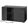 VEVOR 3 Drawer Wooden File Cabinet, Mobile Filing Cabinet with Power Strip, Lockable Rolling File Storage with Adjustable Shelves & 5 Wheels, Floor Standing Printer Stand for Home Office School, Black