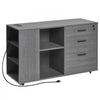 VEVOR 3 Drawer Wooden File Cabinet, Mobile Filing Cabinet with Power Strip, Lockable Rolling File Storage with Adjustable Shelves & 5 Wheels, Floor Standing Printer Stand for Home Office School, Gray