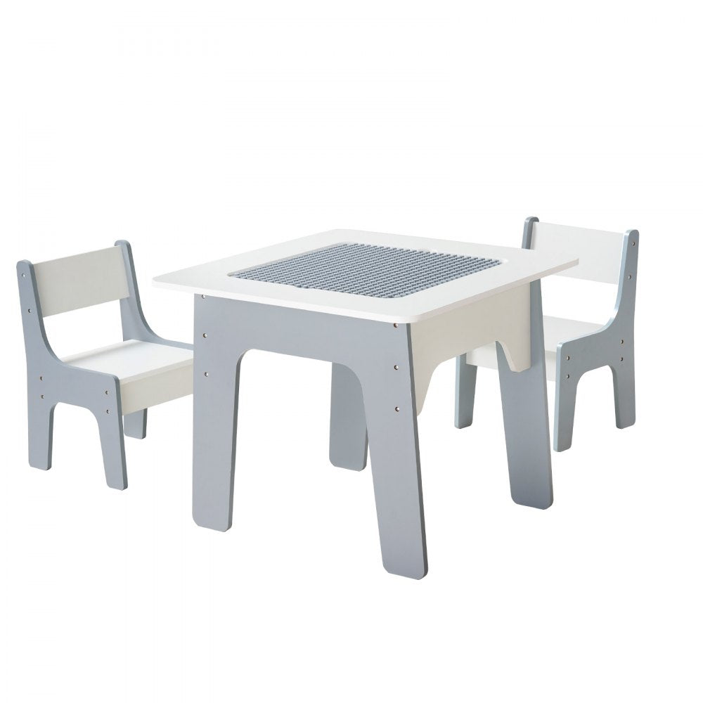 VEVOR 4 in 1 Kid Activity Table and 2 Chairs Set, Graffiti & Building Blocks Double-Sided Tabletop, Toddler Play Table with Storage for Kids 3+ Years, Large Storage Space, Gift for Boys & Girls, White